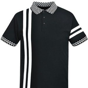 Ska & Soul Black Twin Stripe Checkerboard Polo Shirt